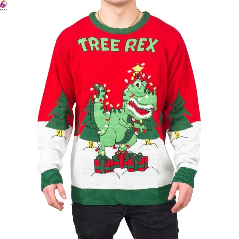 Led dinosaur jacquard Christmas sweater