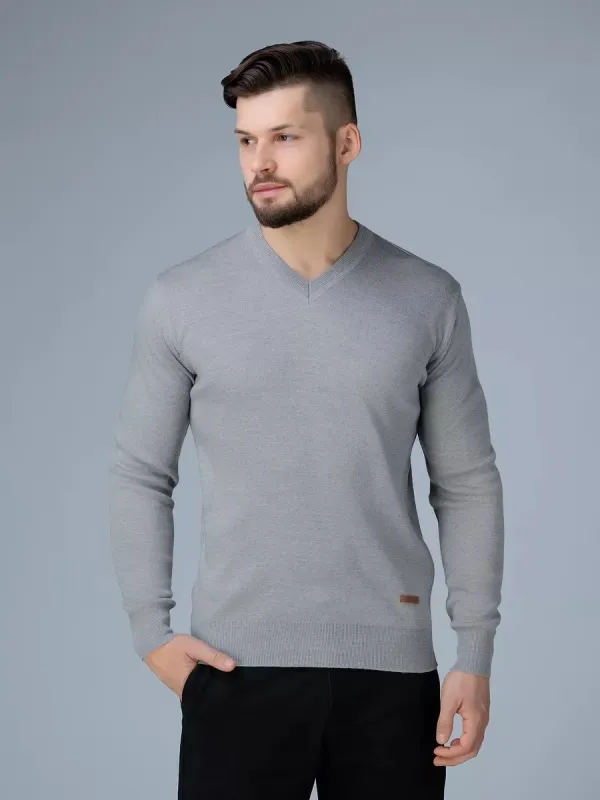 Men's V-neck grey cashmere wool blend sweater