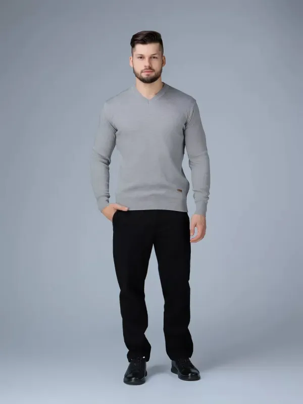 Men's V-neck grey cashmere wool blend sweater