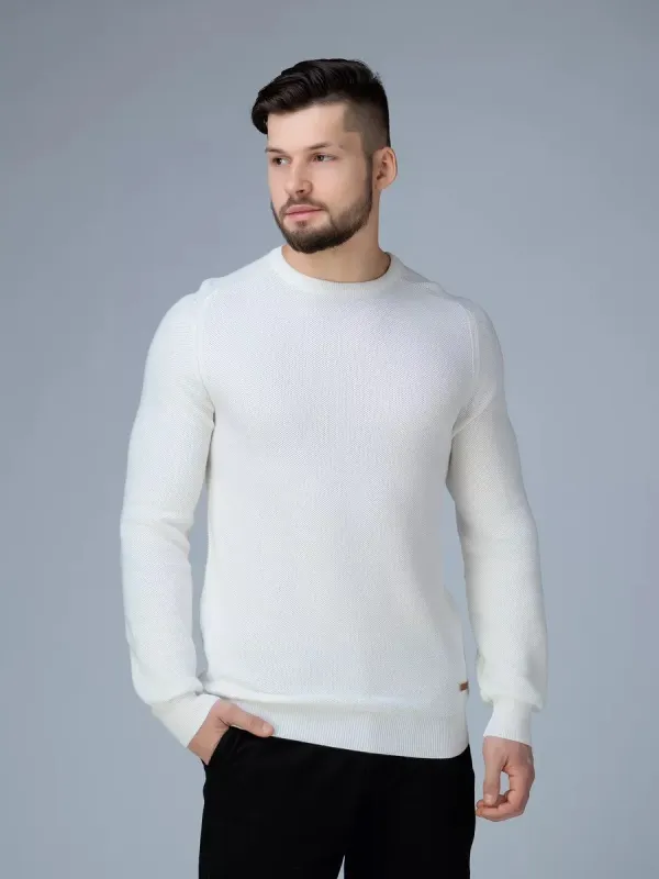 Solid white crew-neck sweater