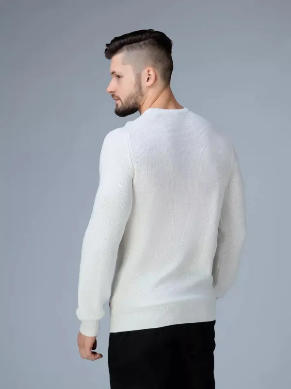 Solid white crew-neck sweater