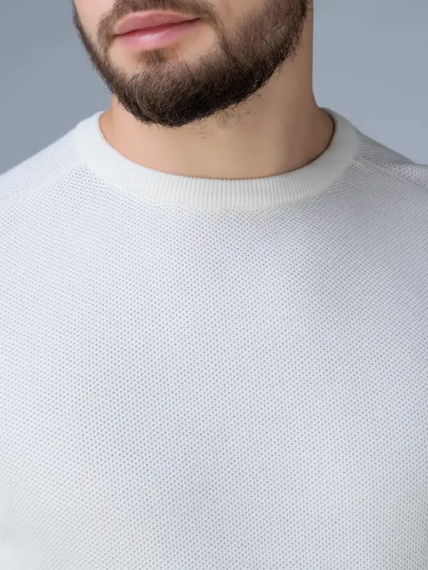 Solid white crew-neck sweater