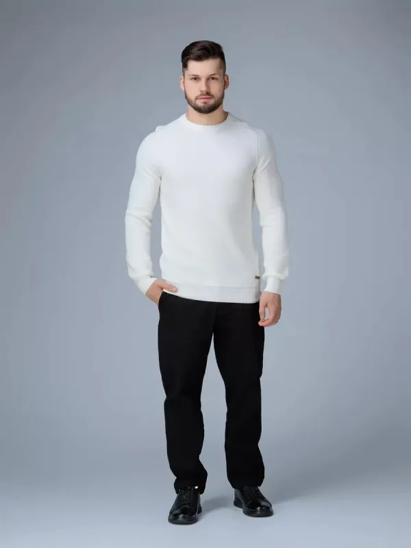 Solid white crew-neck sweater