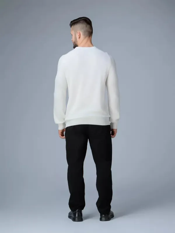 Solid white crew-neck sweater