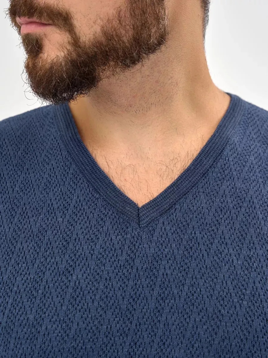 Solid blue V-neck sweater