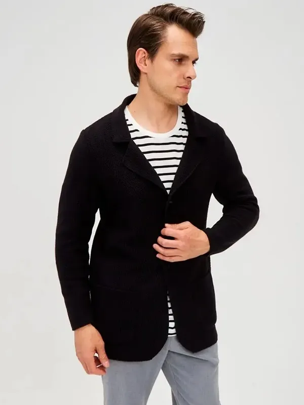 Solid black button up cardigan sweater