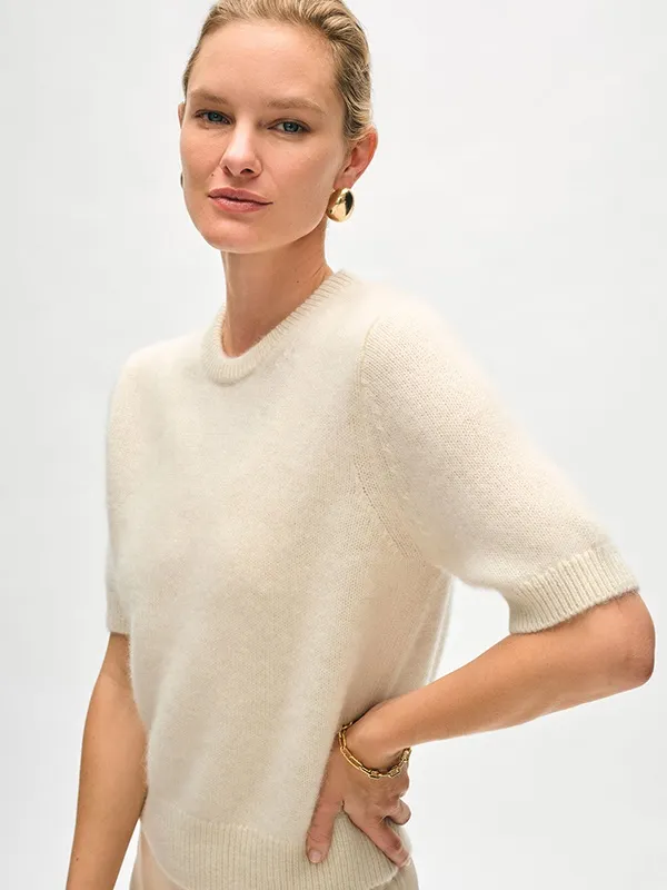 Almond Milk Summer Crew Neck Sweater For Women