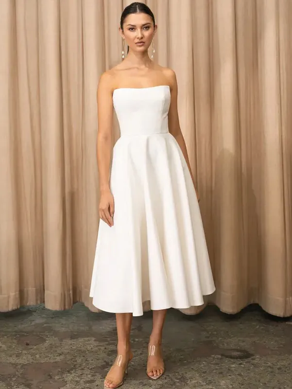 Women's Strapless Ivory Midi Dress