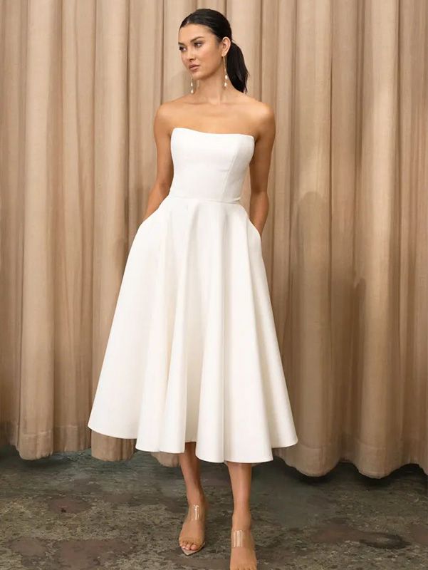 Women's Strapless Ivory Midi Dress