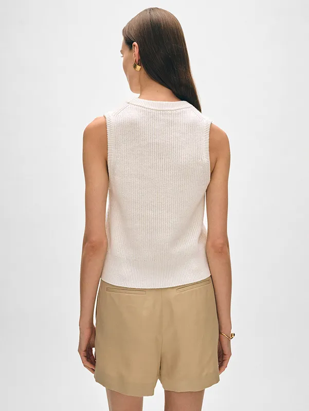 Women’s Ribbed Ivory Knitted Vest