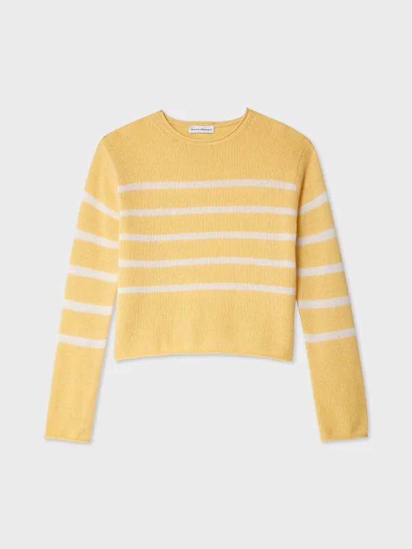 Women’s Roll Trim Cream Yellow Stripe Sweater