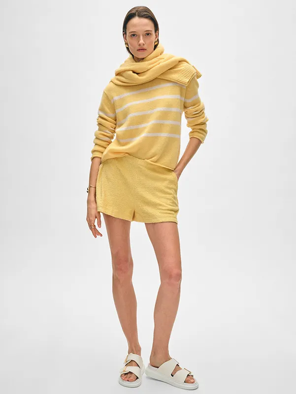 Women’s Roll Trim Cream Yellow Stripe Sweater