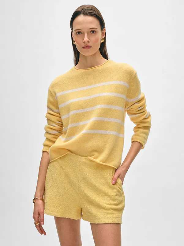 Women’s Roll Trim Cream Yellow Stripe Sweater