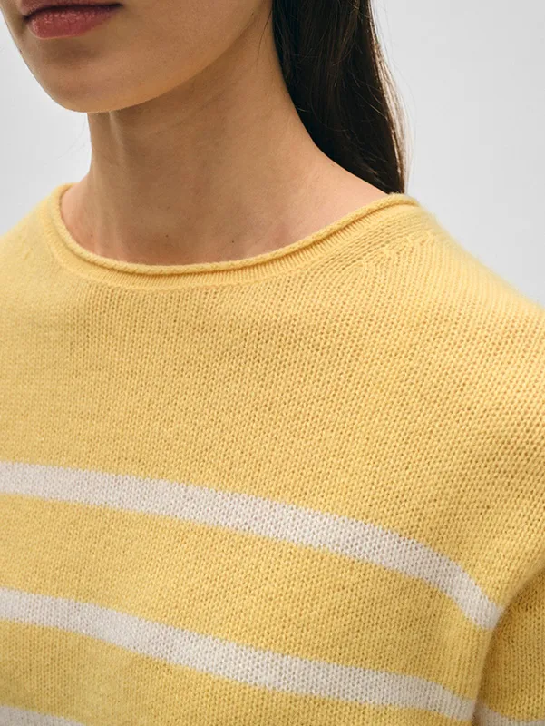 Women’s Roll Trim Cream Yellow Stripe Sweater