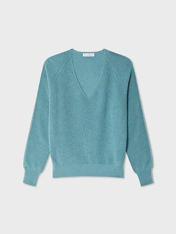 Women’s V-neck Blue Solid Sweater