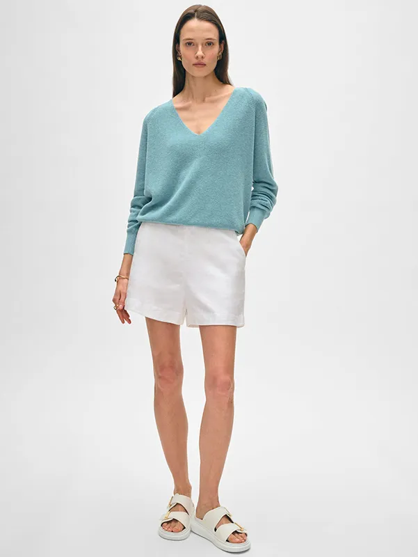 Women’s V-neck Blue Solid Sweater