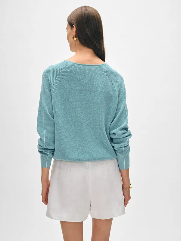 Women’s V-neck Blue Solid Sweater