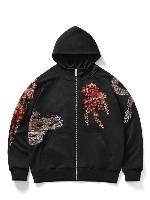 Oriental dragon embroidered hoodie