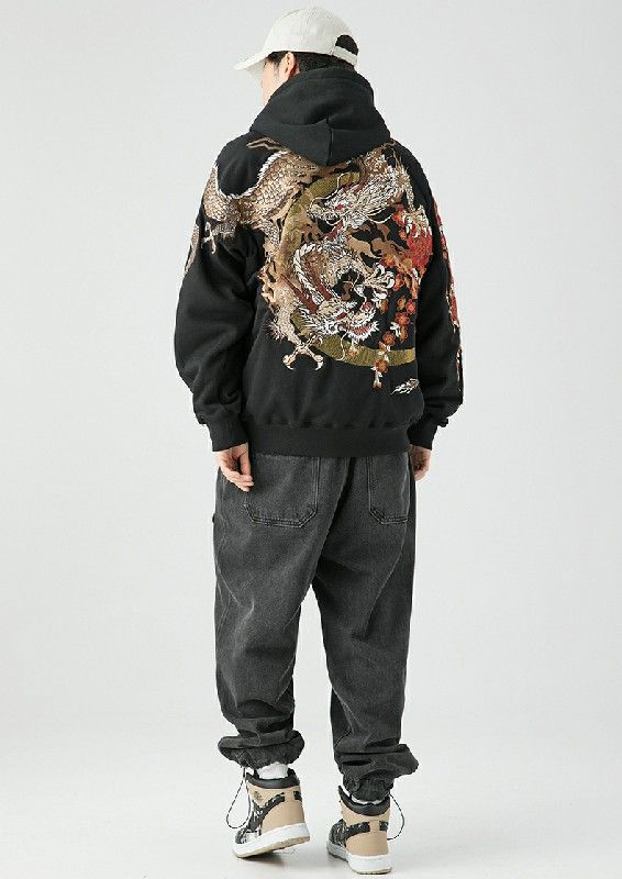 Oriental dragon embroidered hoodie