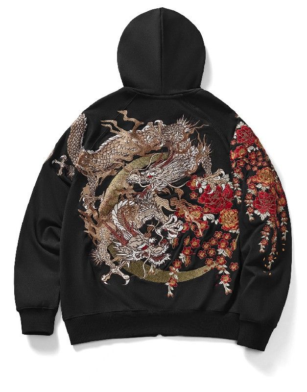 Oriental dragon embroidered hoodie