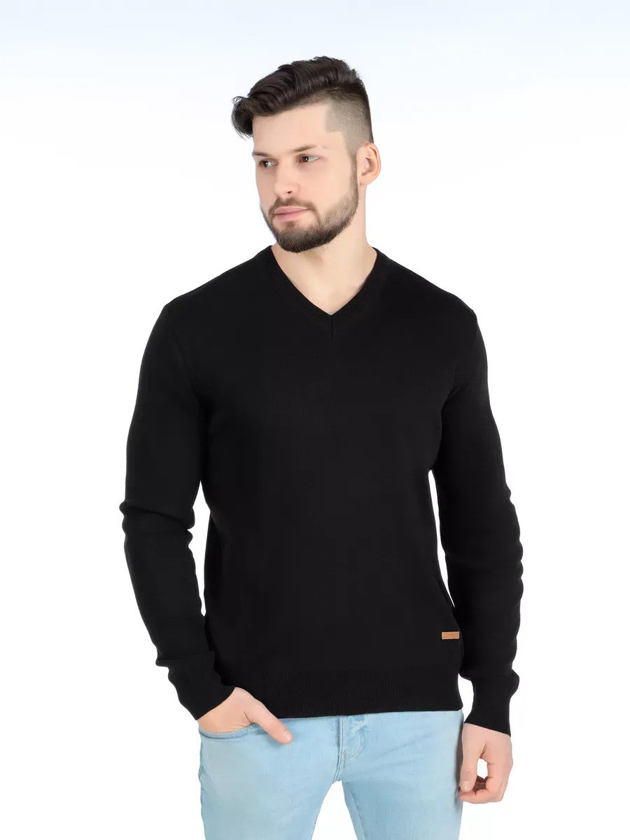 Solid black V-neck sweater