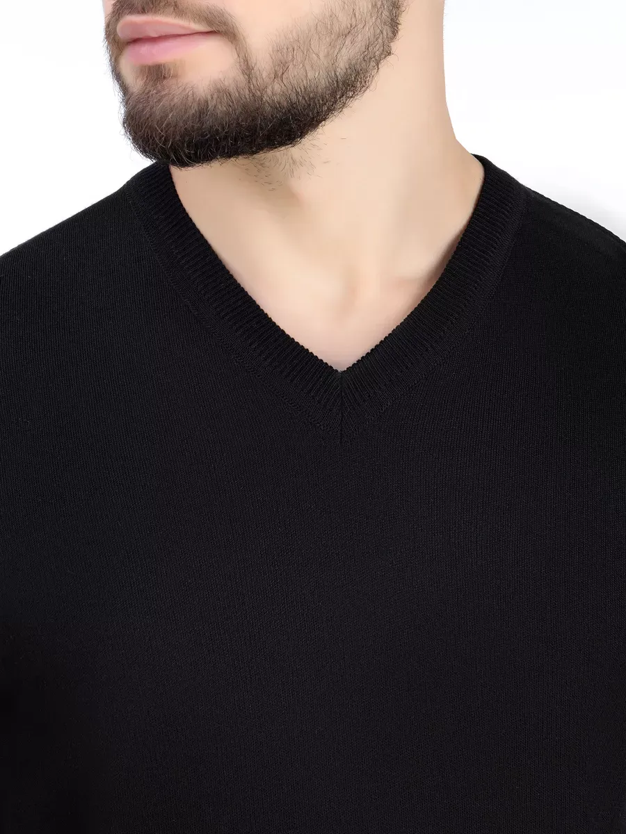 Solid black V-neck sweater