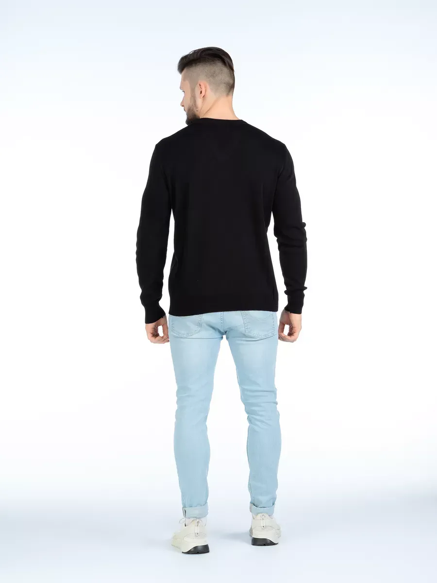 Solid black V-neck sweater