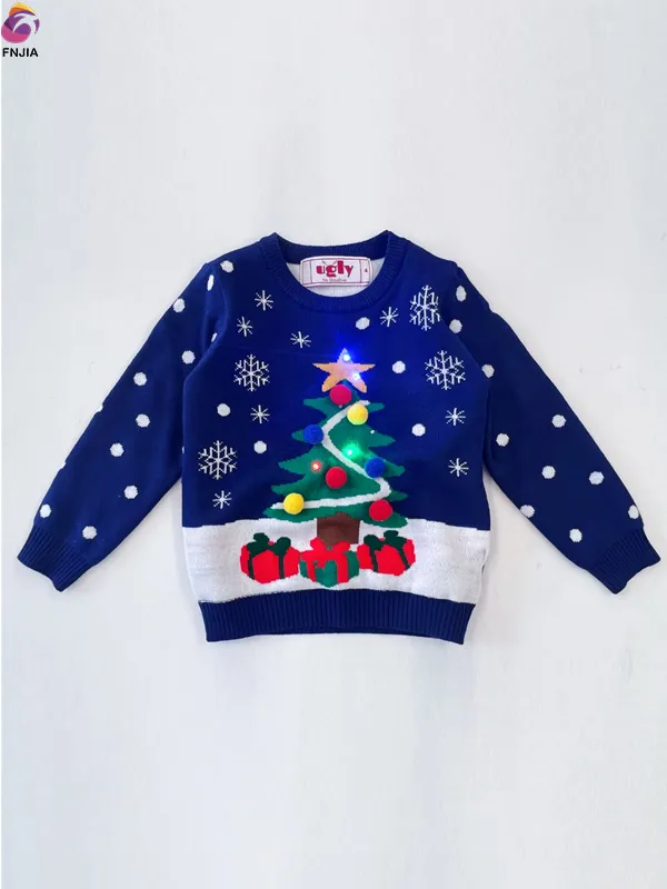 Blue Christmas tree Led children's sweater