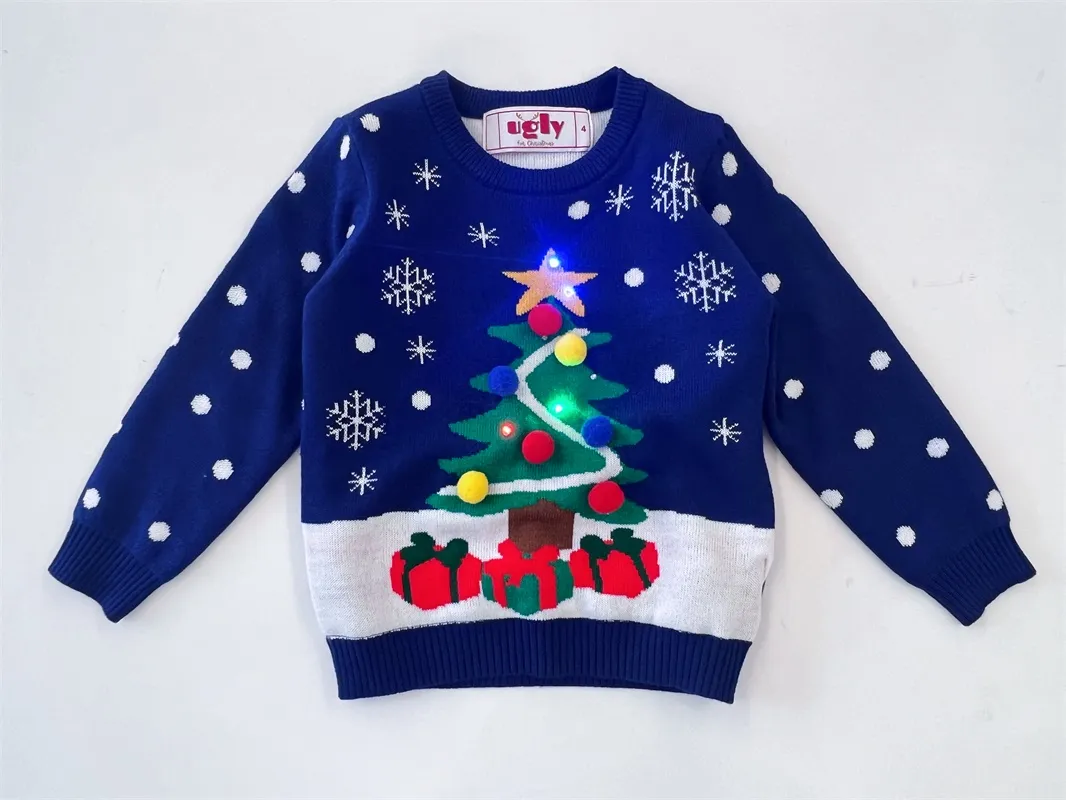 Blue Christmas tree Led children's sweater