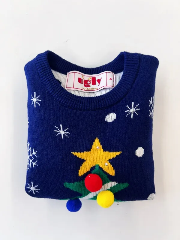 Blue Christmas tree Led children's sweater