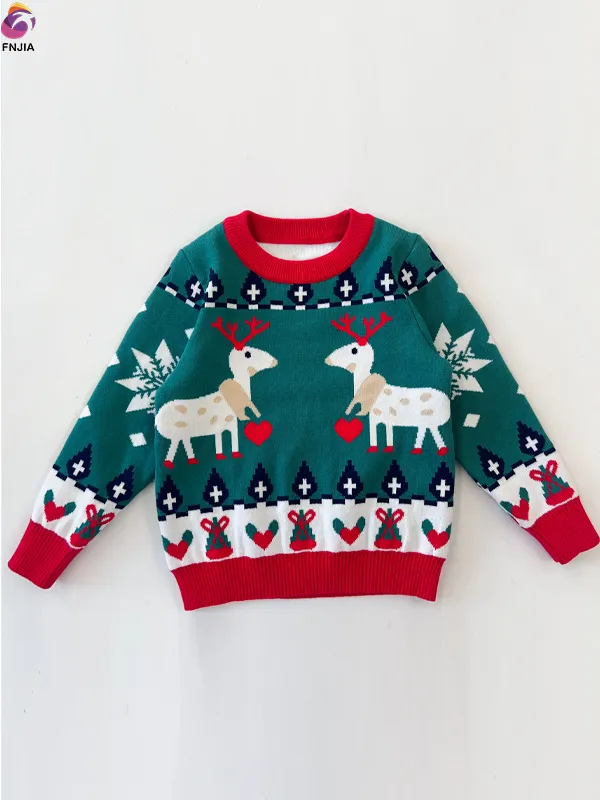 Green reindeer Christmas children's sweater