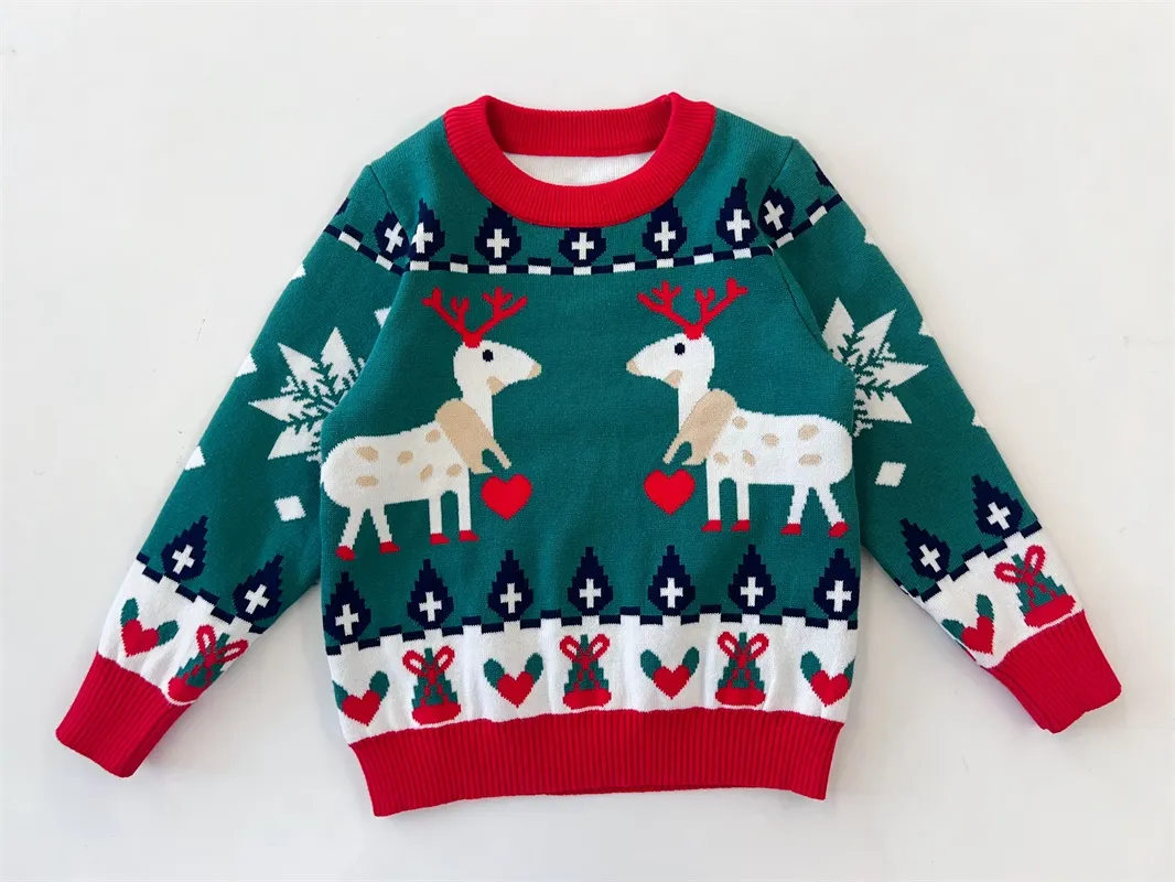 Green reindeer Christmas children's sweater