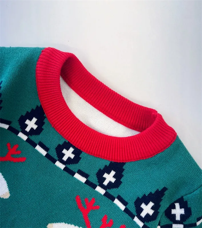 Green reindeer Christmas children's sweater