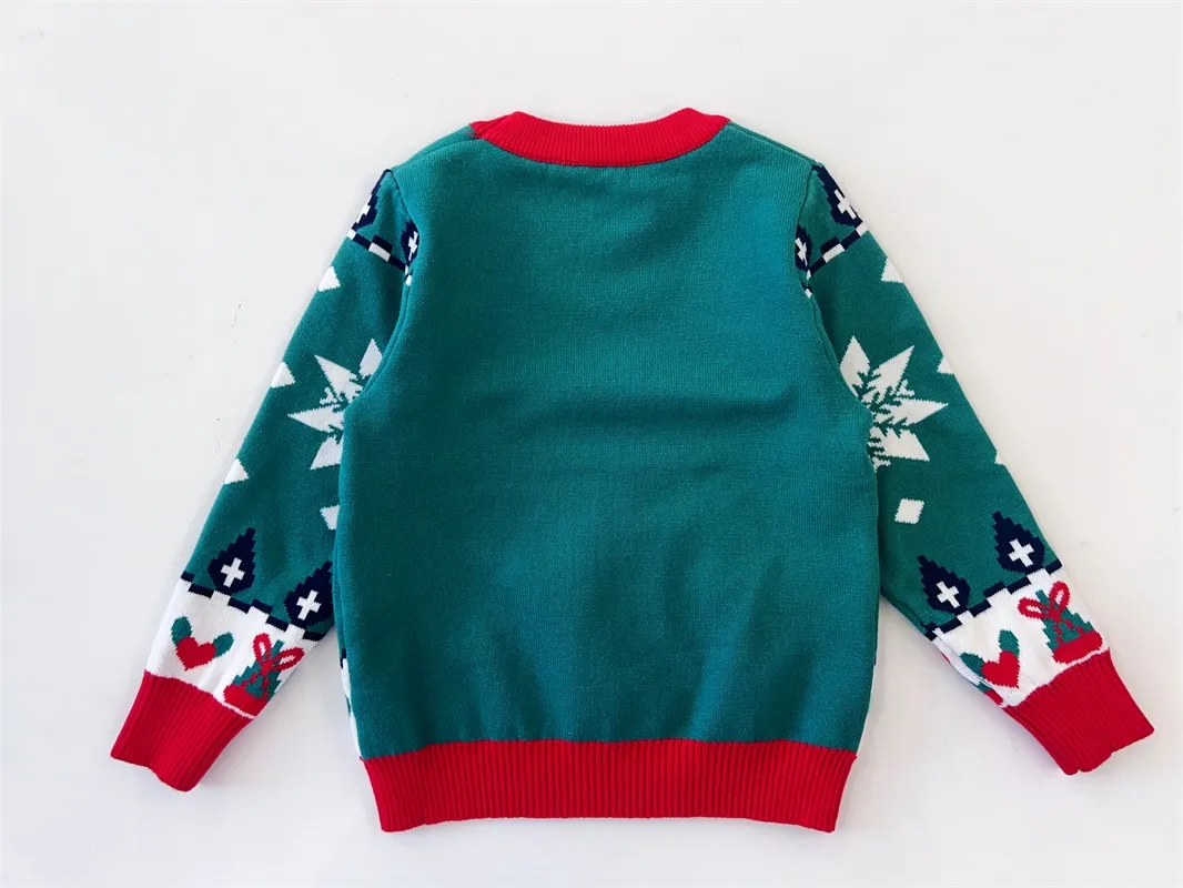 Green reindeer Christmas children's sweater