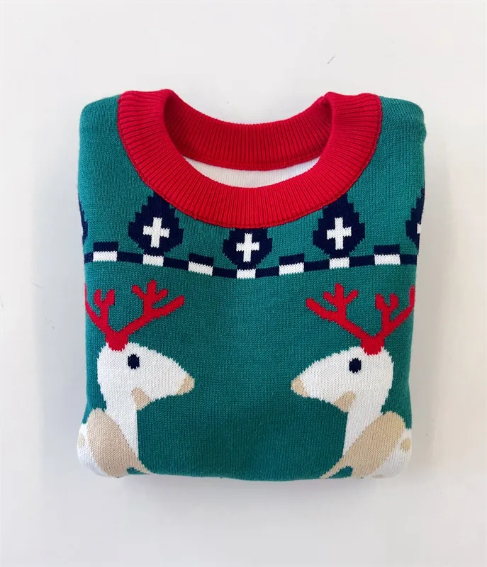 Green reindeer Christmas children's sweater