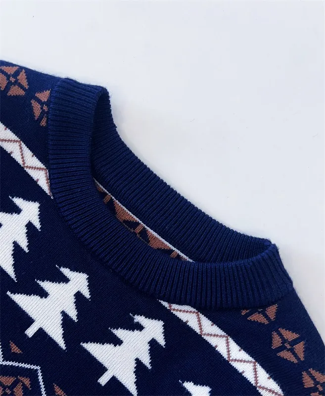 Dark blue jacquard knit kid's Christmas sweater