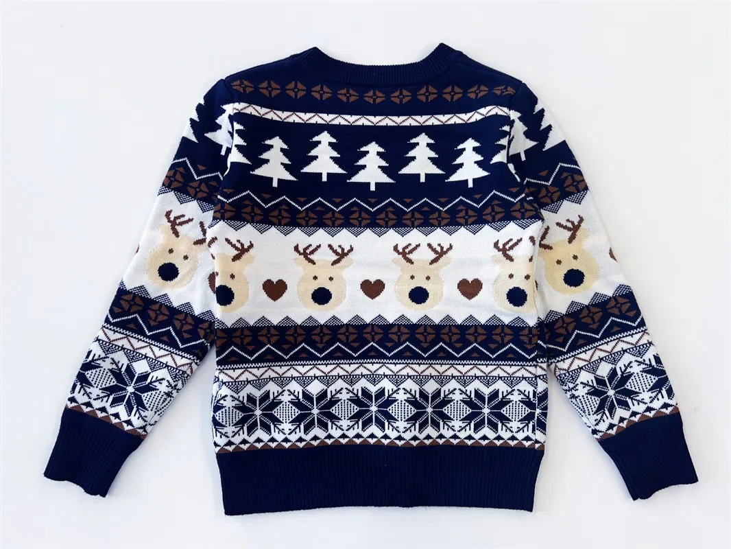 Dark blue jacquard knit kid's Christmas sweater