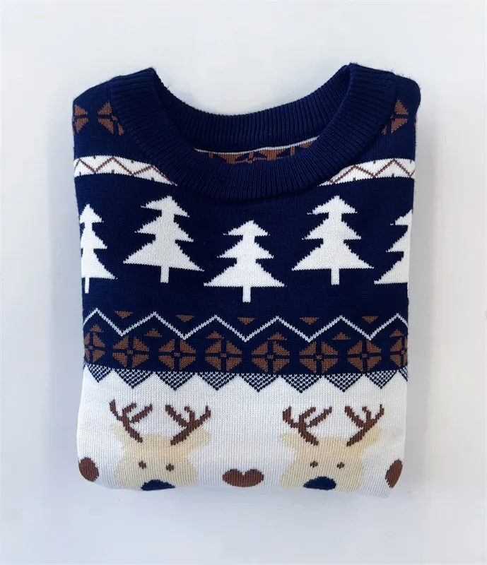 Dark blue jacquard knit kid's Christmas sweater