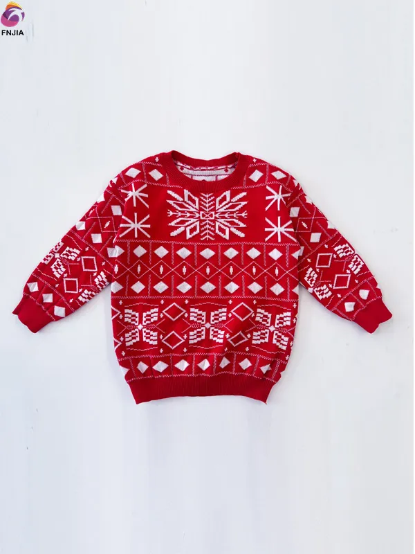 Red jacquard Christmas sweater for kids