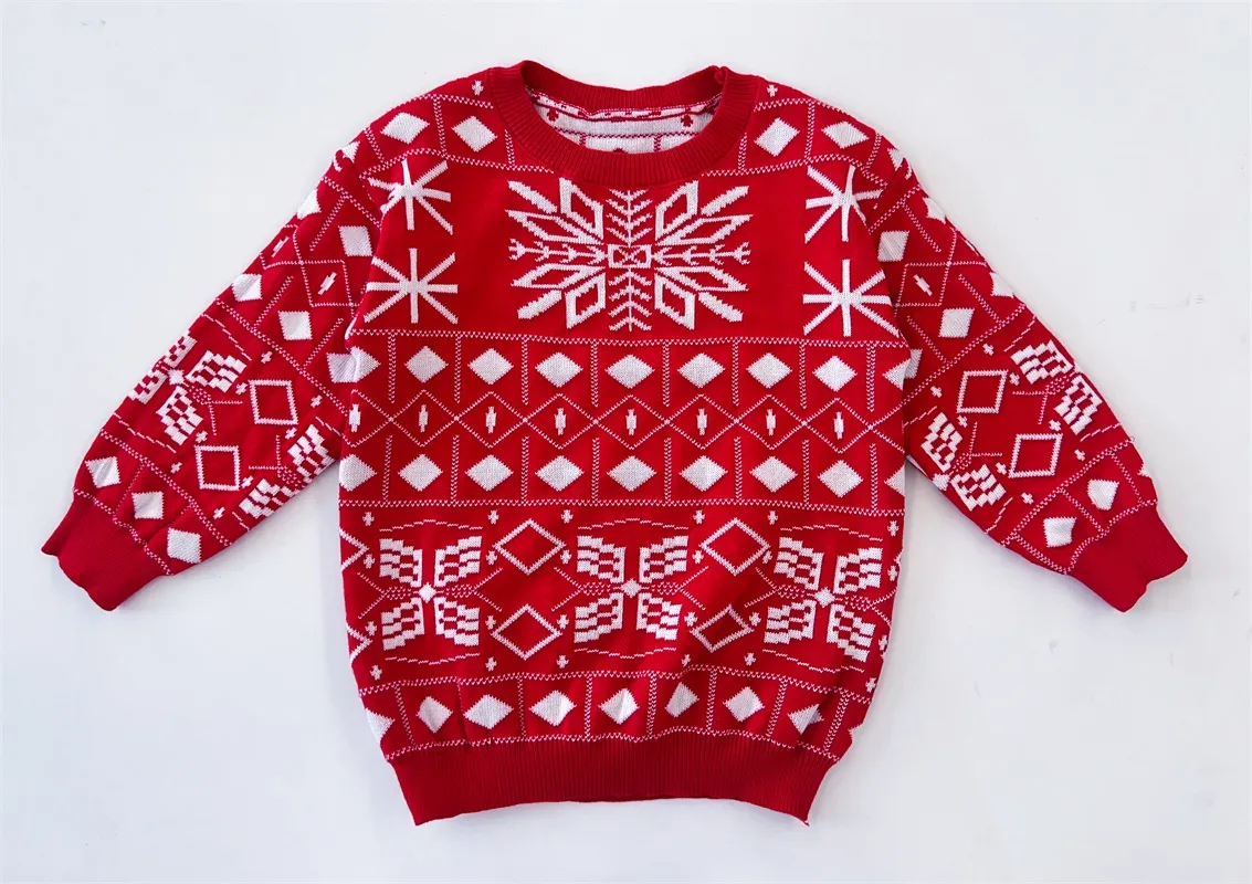 Red jacquard Christmas sweater for kids