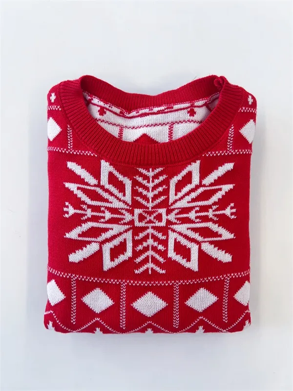 Red jacquard Christmas sweater for kids