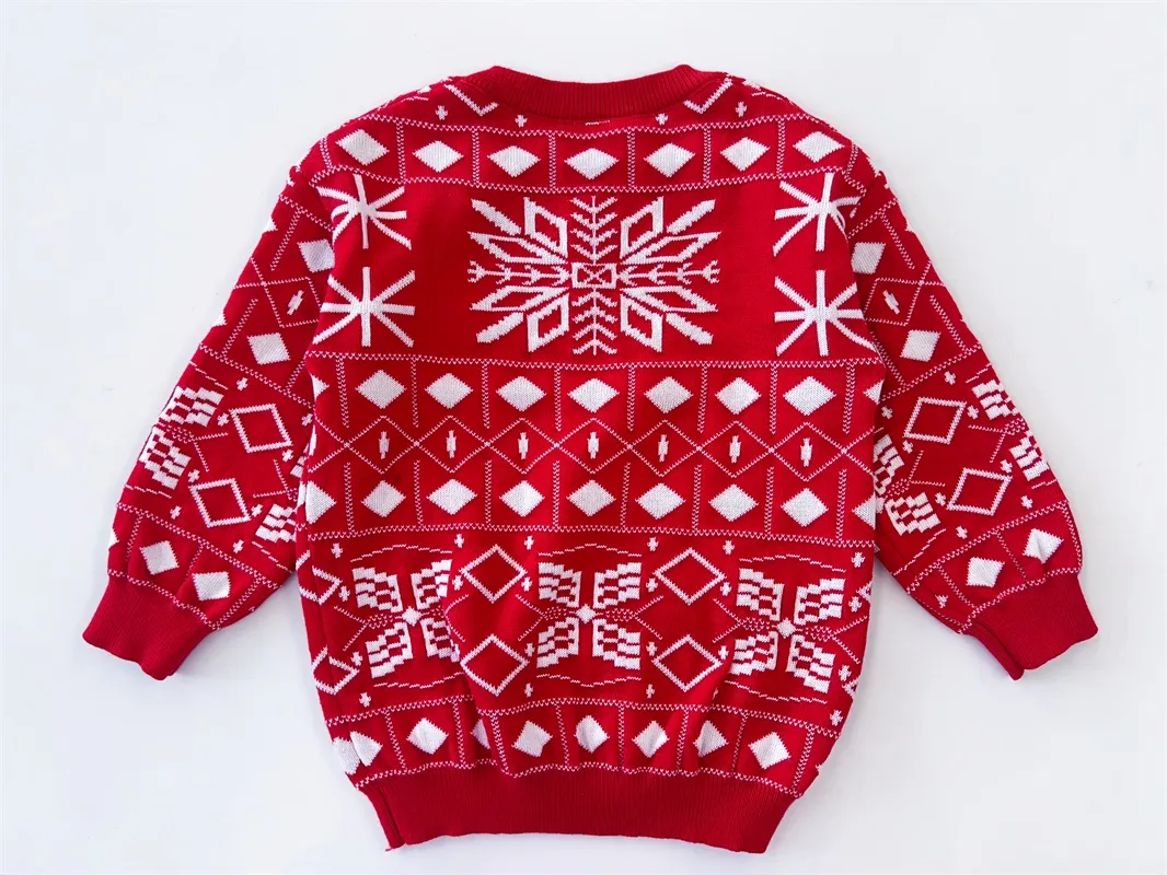 Red jacquard Christmas sweater for kids