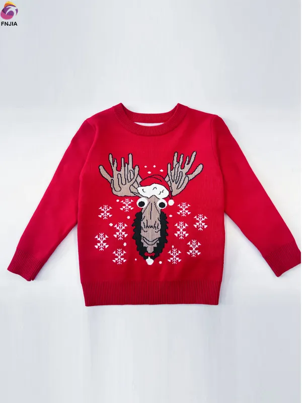 Red deer head Christmas sweater for kids