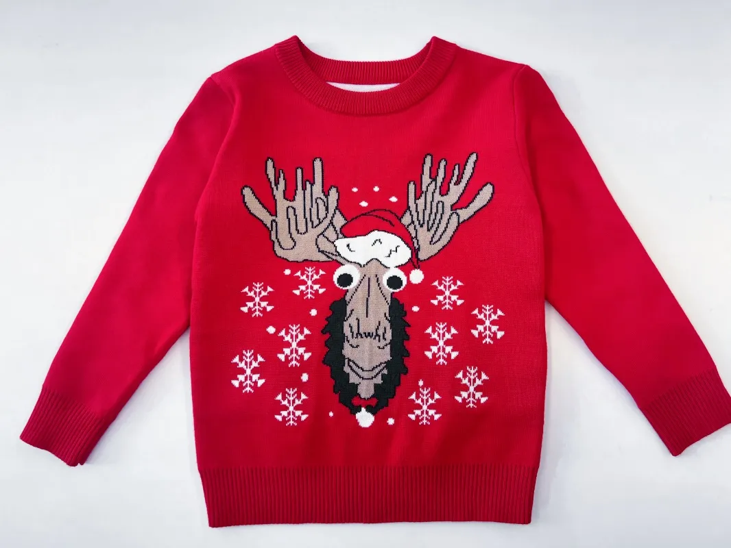 Red deer head Christmas sweater for kids