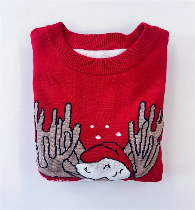 Red deer head Christmas sweater for kids