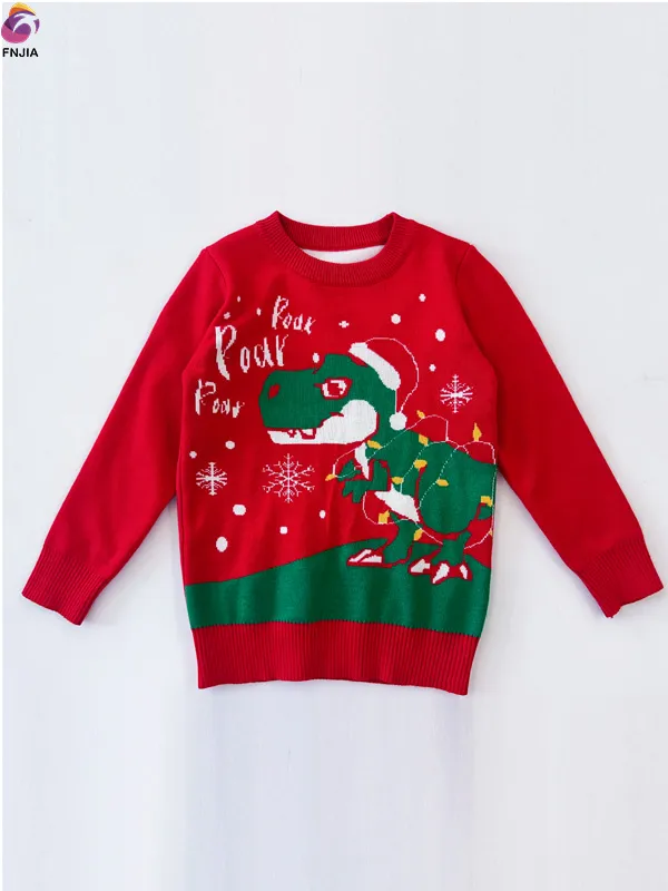 Red Christmas dinosaur kid's sweater