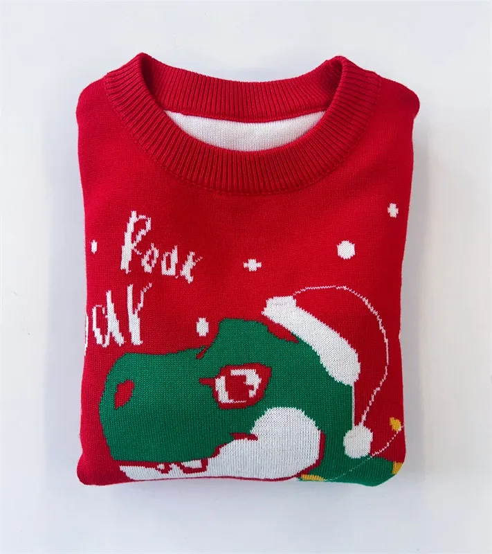 Red Christmas dinosaur kid's sweater