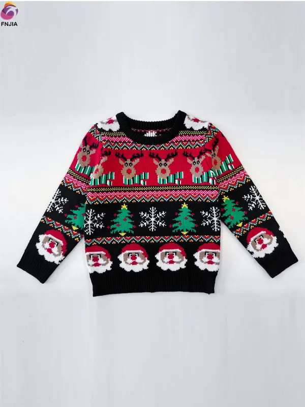 Black and red Christmas children's sweater