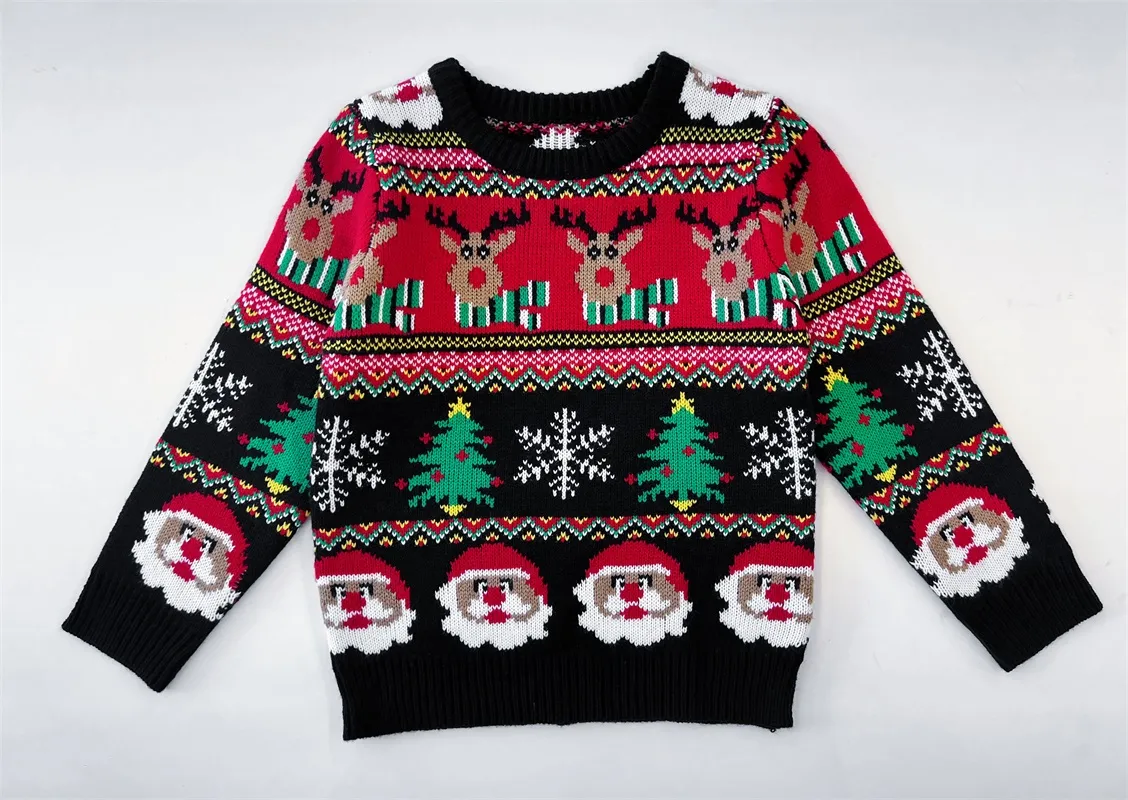 Black and red Christmas children's sweater