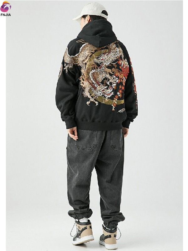 Oriental dragon embroidered hoodie